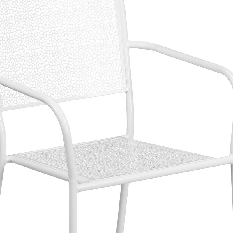 Commercial Grade White Indoor-Outdoor Steel Patio Arm Chair with Square Back