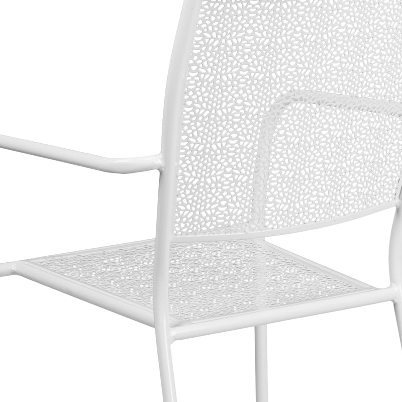 Commercial Grade White Indoor-Outdoor Steel Patio Arm Chair with Square Back