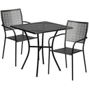 Commercial Grade 28" Square Black Indoor-Outdoor Steel Patio Table Set with 2 Square Back Chairs