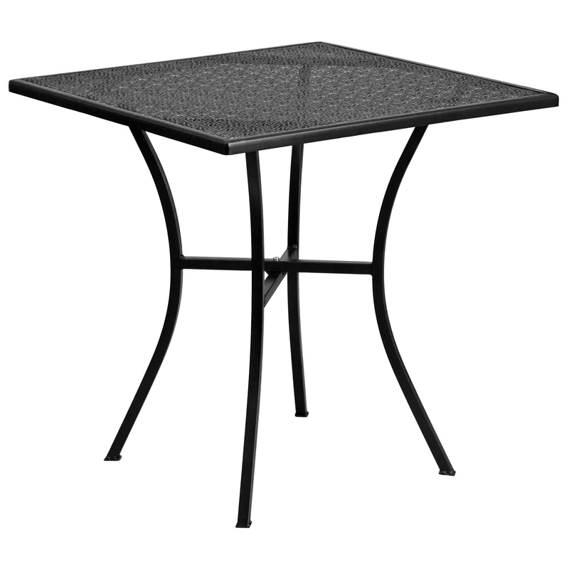 Commercial Grade 28" Square Black Indoor-Outdoor Steel Patio Table Set with 2 Square Back Chairs