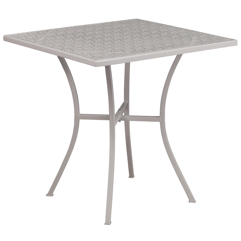 Commercial Grade 28" Square Light Gray Indoor-Outdoor Steel Patio Table Set with 4 Square Back Chairs