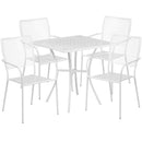 Commercial Grade 28" Square White Indoor-Outdoor Steel Patio Table Set with 4 Square Back Chairs
