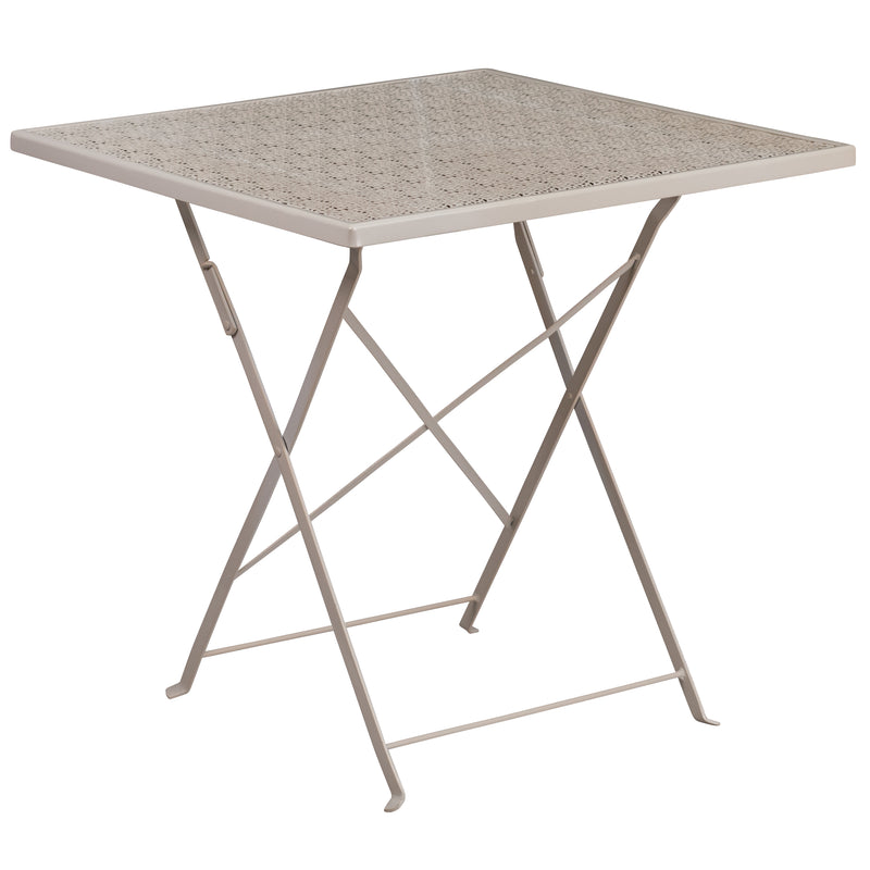 Commercial Grade 28" Square Light Gray Indoor-Outdoor Steel Folding Patio Table Set with 4 Square Back Chairs