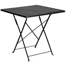 Commercial Grade 28" Square Black Indoor-Outdoor Steel Folding Patio Table Set with 2 Round Back Chairs
