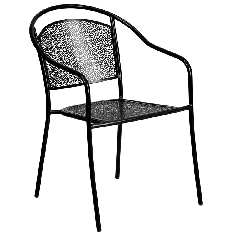 Commercial Grade Black Indoor-Outdoor Steel Patio Arm Chair with Round Back