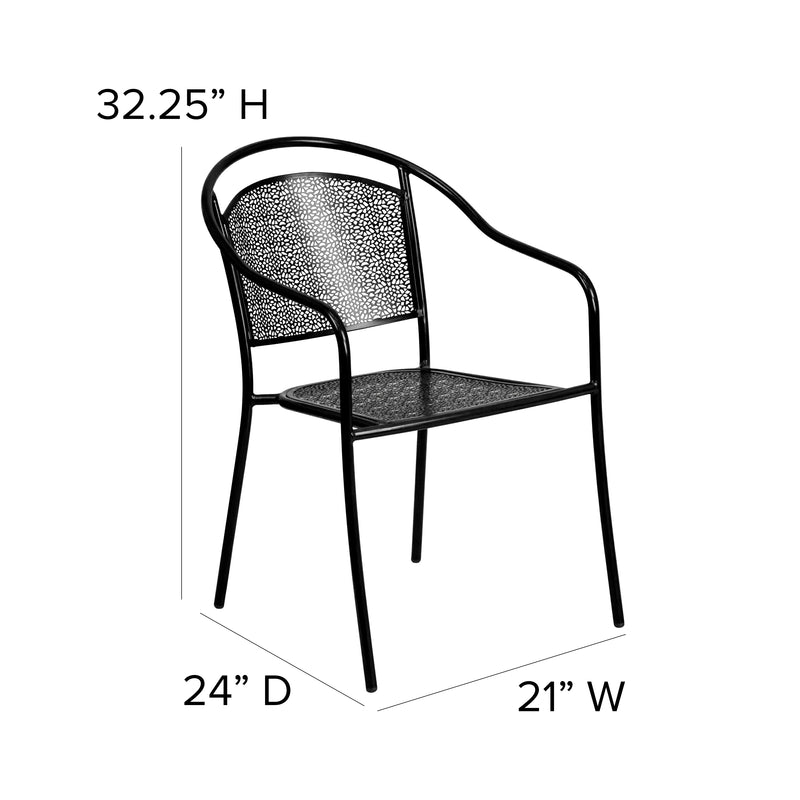 Commercial Grade Black Indoor-Outdoor Steel Patio Arm Chair with Round Back