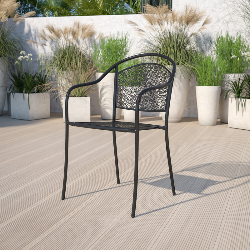 Commercial Grade Black Indoor-Outdoor Steel Patio Arm Chair with Round Back