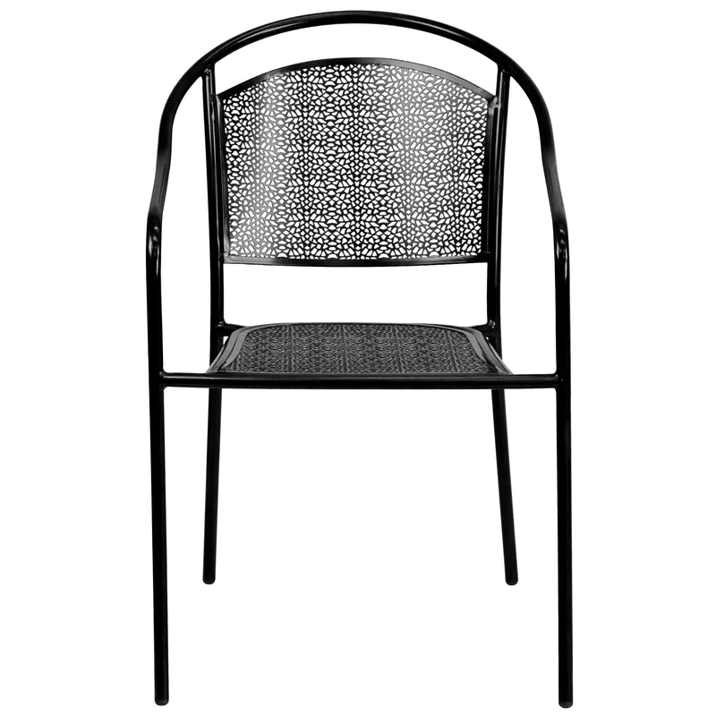 Commercial Grade Black Indoor-Outdoor Steel Patio Arm Chair with Round Back