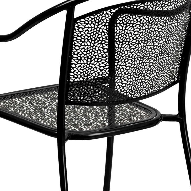 Commercial Grade Black Indoor-Outdoor Steel Patio Arm Chair with Round Back