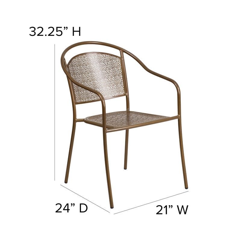 Commercial Grade Gold Indoor-Outdoor Steel Patio Arm Chair with Round Back