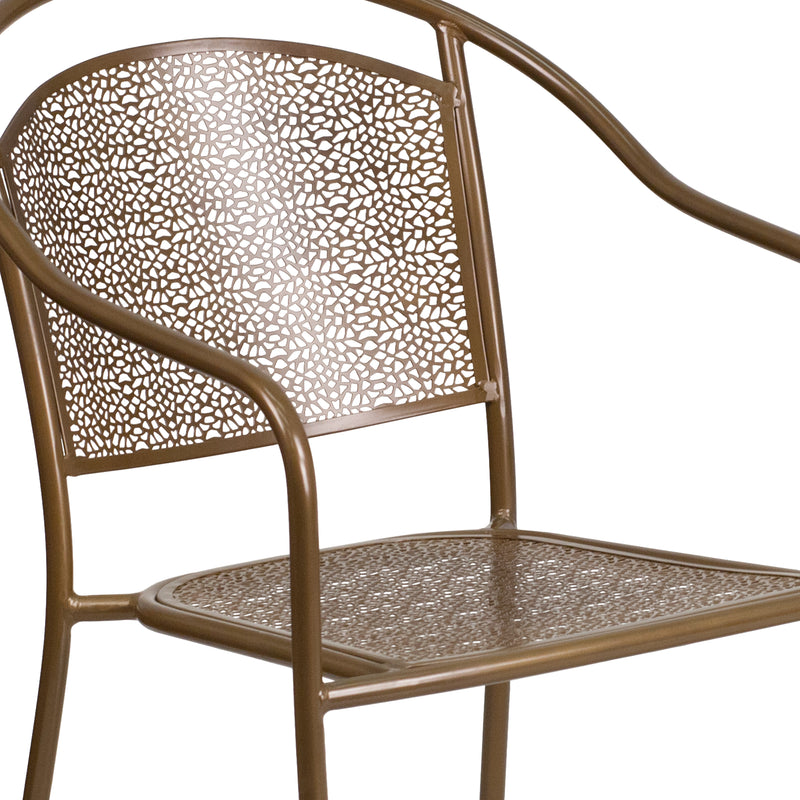 Commercial Grade Gold Indoor-Outdoor Steel Patio Arm Chair with Round Back