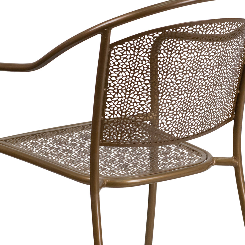 Commercial Grade Gold Indoor-Outdoor Steel Patio Arm Chair with Round Back