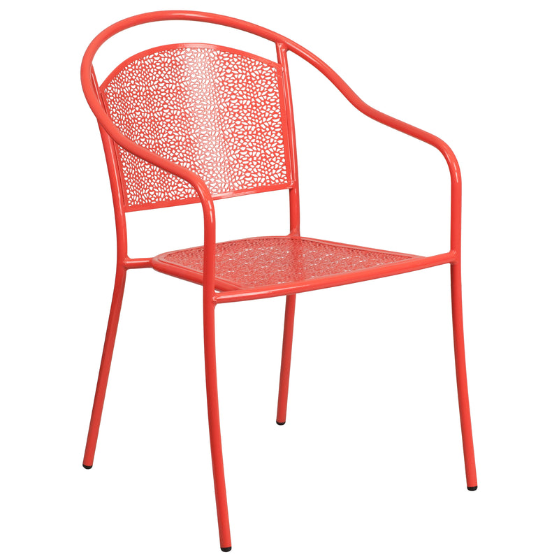 Commercial Grade Coral Indoor-Outdoor Steel Patio Arm Chair with Round Back