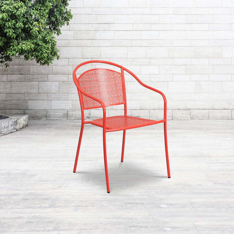 Commercial Grade Coral Indoor-Outdoor Steel Patio Arm Chair with Round Back