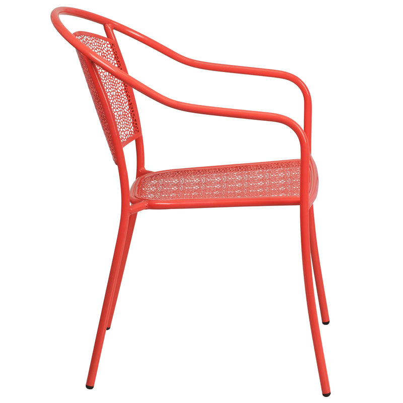 Commercial Grade Coral Indoor-Outdoor Steel Patio Arm Chair with Round Back