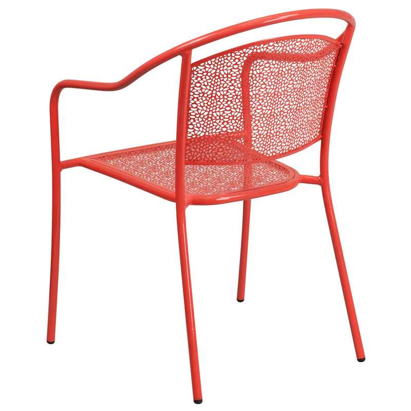 Commercial Grade Coral Indoor-Outdoor Steel Patio Arm Chair with Round Back