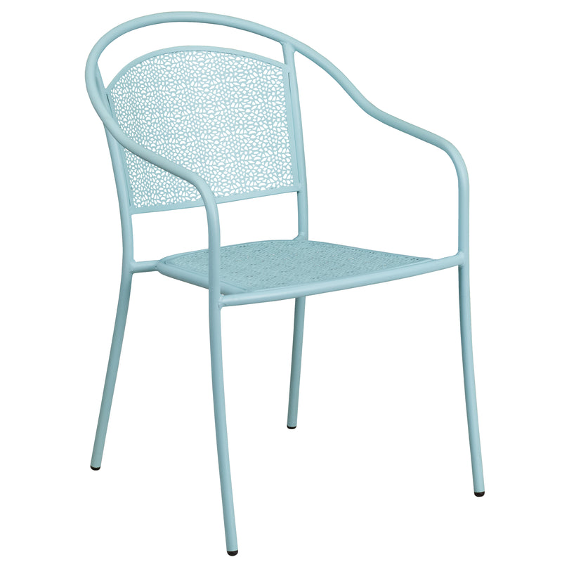 Commercial Grade Sky Blue Indoor-Outdoor Steel Patio Arm Chair with Round Back