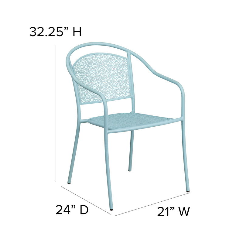 Commercial Grade Sky Blue Indoor-Outdoor Steel Patio Arm Chair with Round Back