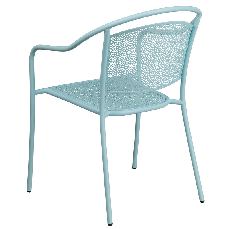 Commercial Grade Sky Blue Indoor-Outdoor Steel Patio Arm Chair with Round Back