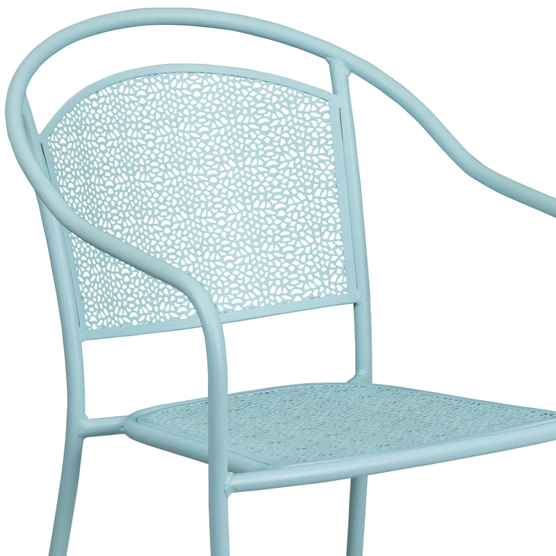 Commercial Grade Sky Blue Indoor-Outdoor Steel Patio Arm Chair with Round Back