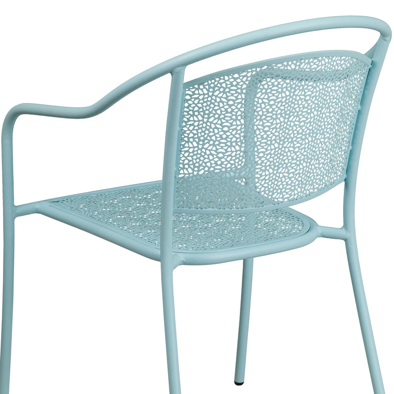 Commercial Grade Sky Blue Indoor-Outdoor Steel Patio Arm Chair with Round Back