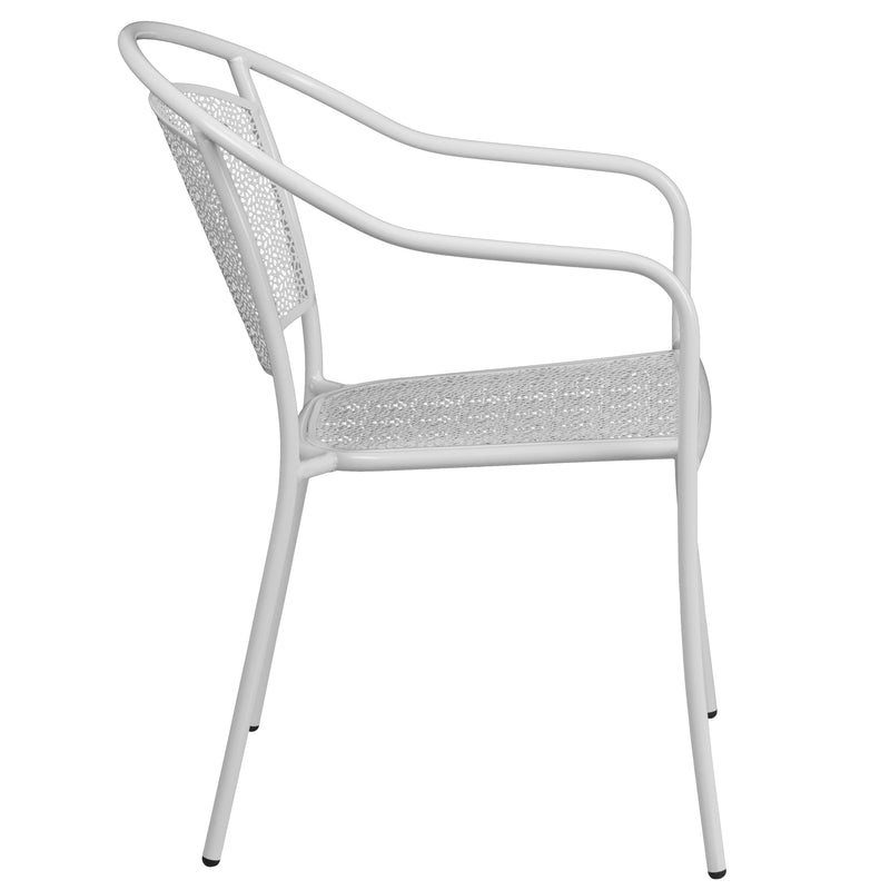 Commercial Grade White Indoor-Outdoor Steel Patio Arm Chair with Round Back