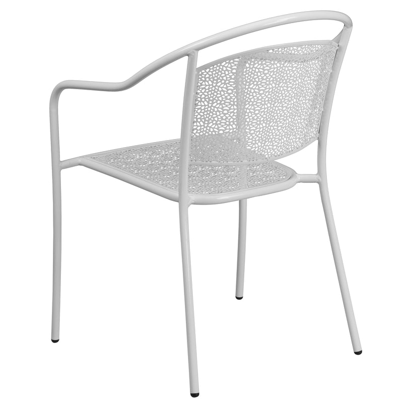 Commercial Grade White Indoor-Outdoor Steel Patio Arm Chair with Round Back