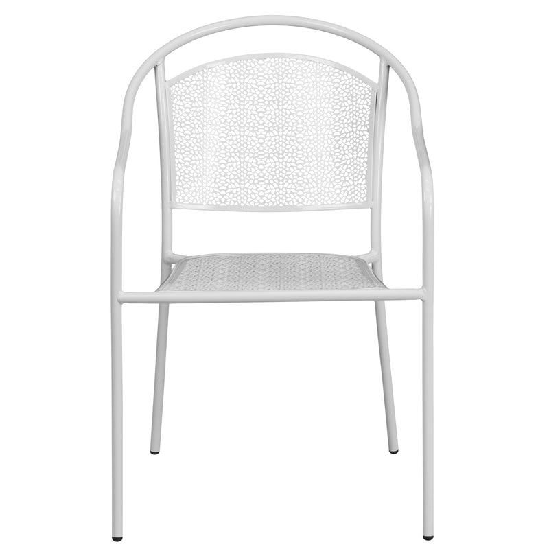 Commercial Grade White Indoor-Outdoor Steel Patio Arm Chair with Round Back