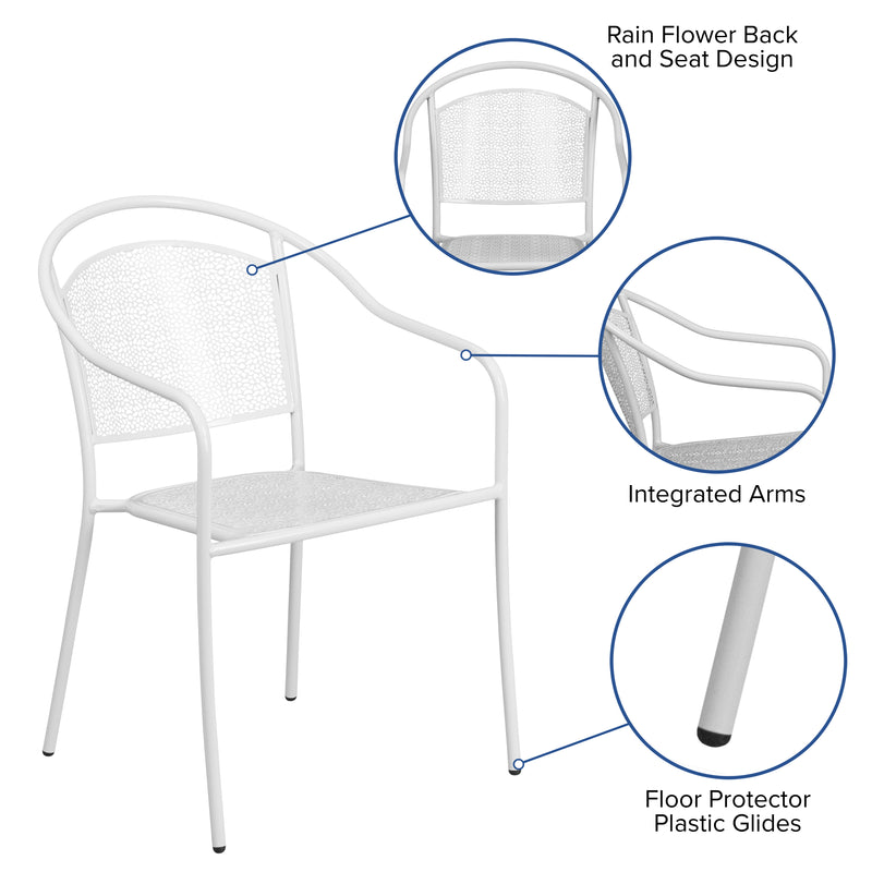 Commercial Grade White Indoor-Outdoor Steel Patio Arm Chair with Round Back