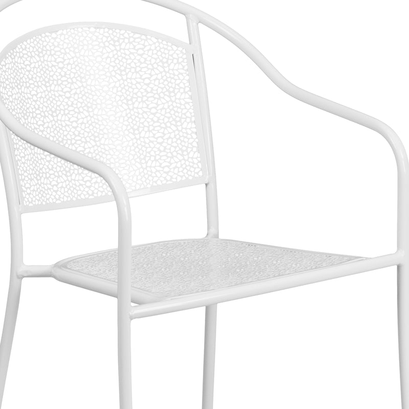 Commercial Grade White Indoor-Outdoor Steel Patio Arm Chair with Round Back