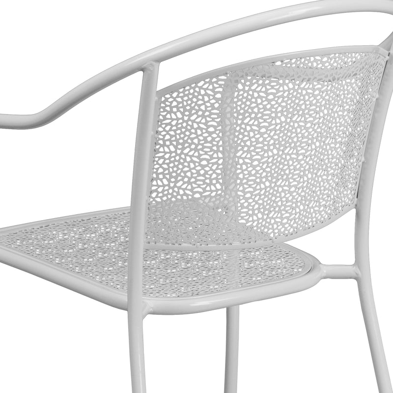 Commercial Grade White Indoor-Outdoor Steel Patio Arm Chair with Round Back