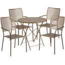 Commercial Grade 30" Round Gold Indoor-Outdoor Steel Folding Patio Table Set with 4 Square Back Chairs