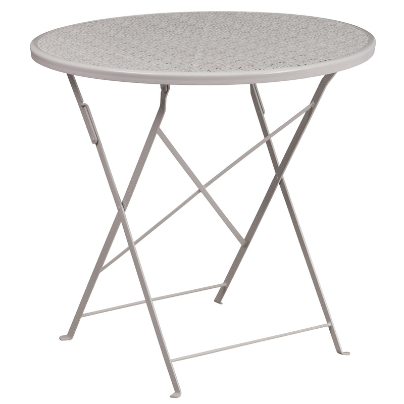 Commercial Grade 30" Round Light Gray Indoor-Outdoor Steel Folding Patio Table Set with 4 Square Back Chairs