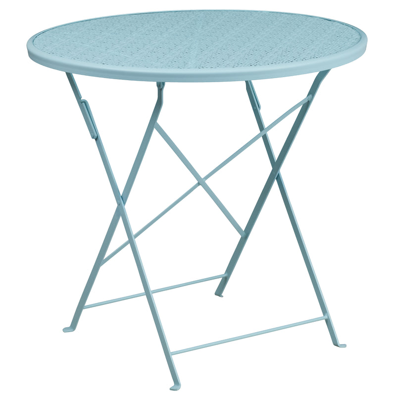 Commercial Grade 30" Round Sky Blue Indoor-Outdoor Steel Folding Patio Table Set with 4 Square Back Chairs