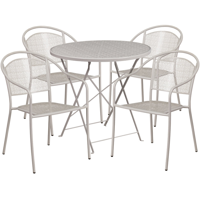 Commercial Grade 30" Round Light Gray Indoor-Outdoor Steel Folding Patio Table Set with 4 Round Back Chairs