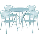 Commercial Grade 30" Round Sky Blue Indoor-Outdoor Steel Folding Patio Table Set with 4 Round Back Chairs