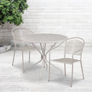 Commercial Grade 35.25" Round Light Gray Indoor-Outdoor Steel Patio Table Set with 2 Round Back Chairs