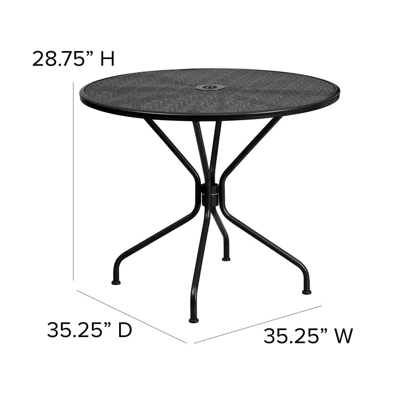 Commercial Grade 35.25" Round Black Indoor-Outdoor Steel Patio Table Set with 4 Round Back Chairs