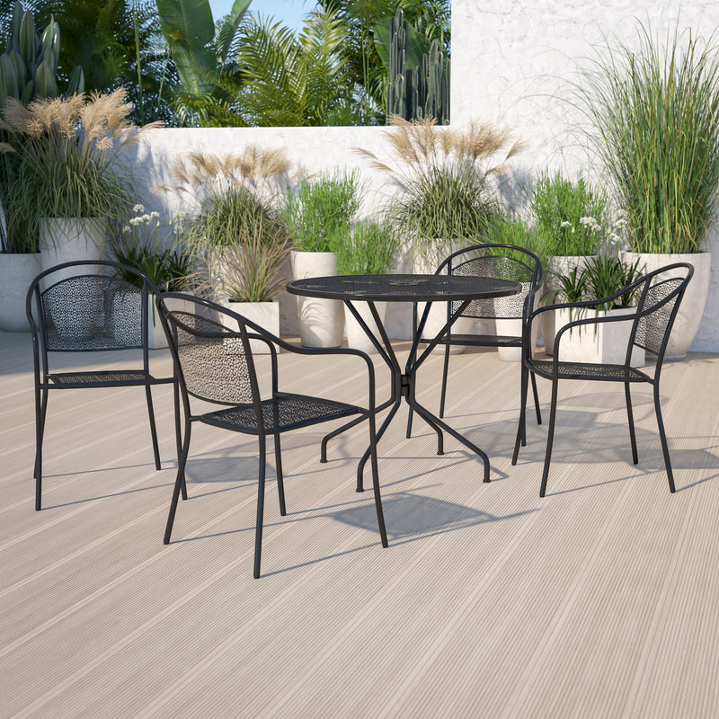 Commercial Grade 35.25" Round Black Indoor-Outdoor Steel Patio Table Set with 4 Round Back Chairs