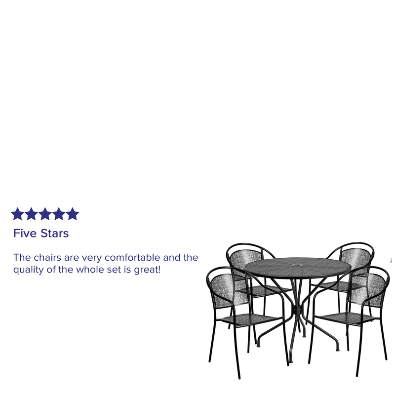 Commercial Grade 35.25" Round Black Indoor-Outdoor Steel Patio Table Set with 4 Round Back Chairs