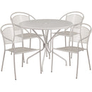 Commercial Grade 35.25" Round Light Gray Indoor-Outdoor Steel Patio Table Set with 4 Round Back Chairs