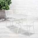 Commercial Grade 35.5" Square White Indoor-Outdoor Steel Patio Table Set with 2 Square Back Chairs
