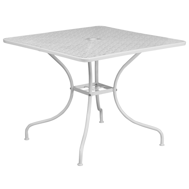 Commercial Grade 35.5" Square White Indoor-Outdoor Steel Patio Table Set with 2 Square Back Chairs