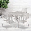 Commercial Grade 35.5" Square Light Gray Indoor-Outdoor Steel Patio Table Set with 4 Square Back Chairs