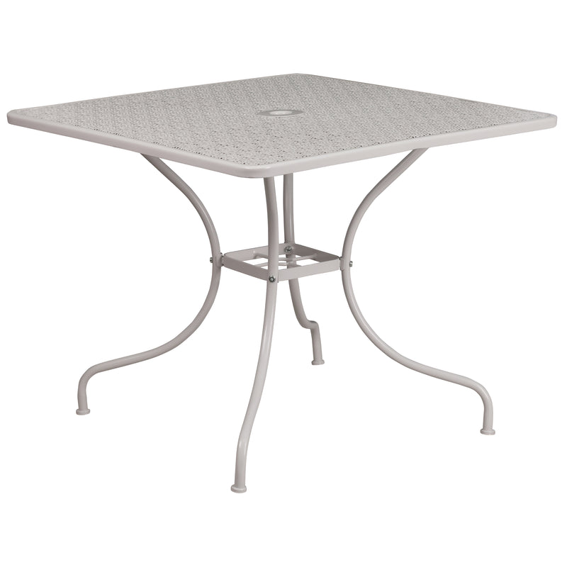 Commercial Grade 35.5" Square Light Gray Indoor-Outdoor Steel Patio Table Set with 4 Square Back Chairs