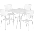 Commercial Grade 35.5" Square White Indoor-Outdoor Steel Patio Table Set with 4 Square Back Chairs