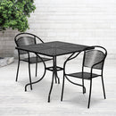 Commercial Grade 35.5" Square Black Indoor-Outdoor Steel Patio Table Set with 2 Round Back Chairs