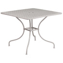 Commercial Grade 35.5" Square Light Gray Indoor-Outdoor Steel Patio Table Set with 2 Round Back Chairs