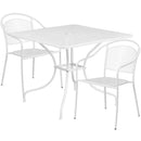 Commercial Grade 35.5" Square White Indoor-Outdoor Steel Patio Table Set with 2 Round Back Chairs