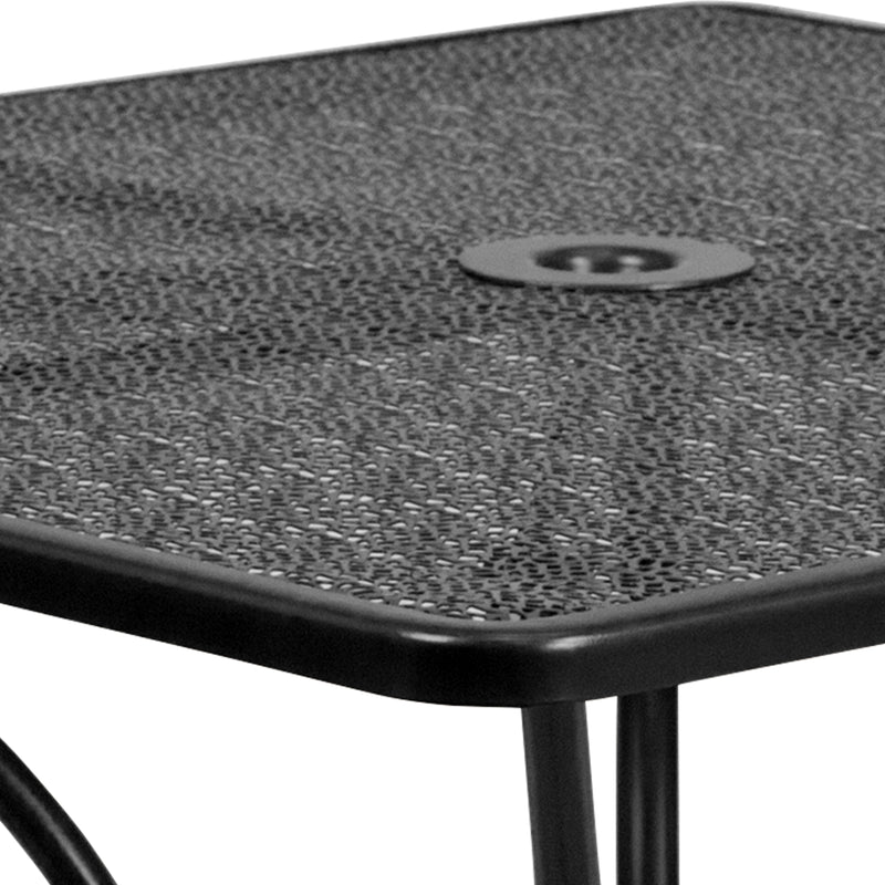 Commercial Grade 35.5" Square Black Indoor-Outdoor Steel Patio Table Set with 4 Round Back Chairs